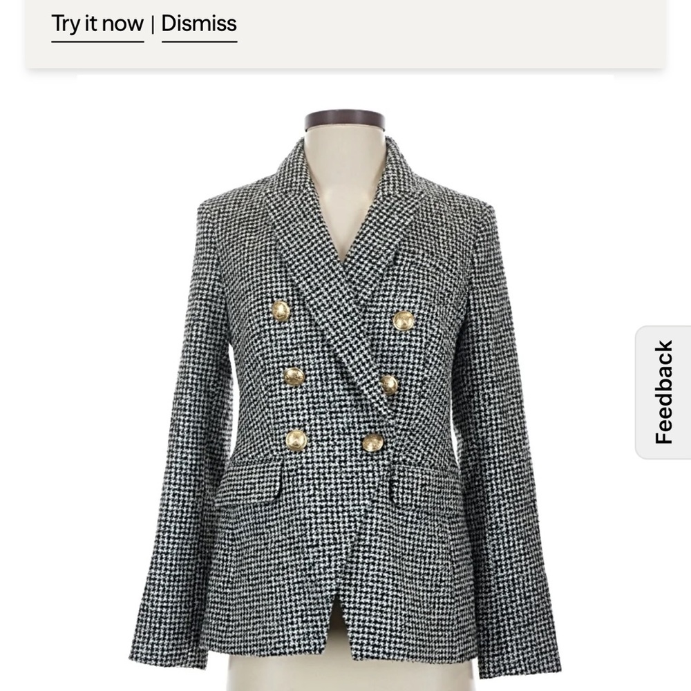 NWT- Express Women's Black & White Houndstooth Double-Breasted Blazer Jacket